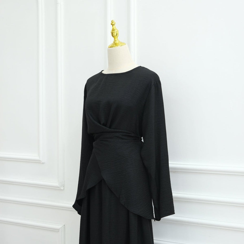 Cross-Wrap Waist Top & A-Line Maxi Skirt Set(MS475)