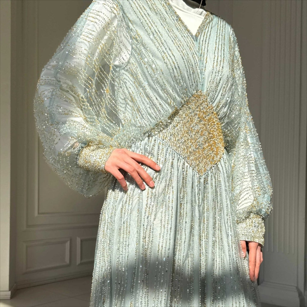 Crystal-Embellished Elegant Abaya with Defined Waist Silhouette (MA391)