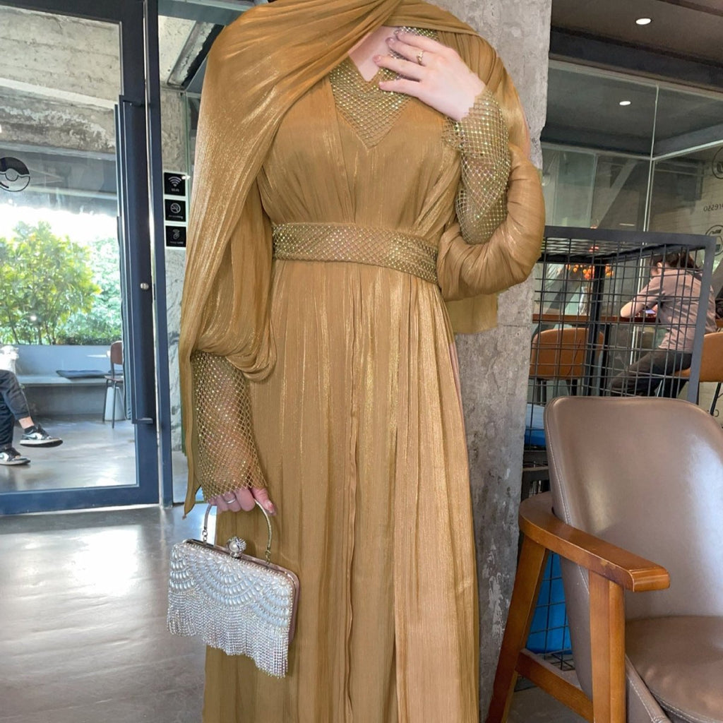 Crystal Mesh Embellished Abaya Set(MOA258)