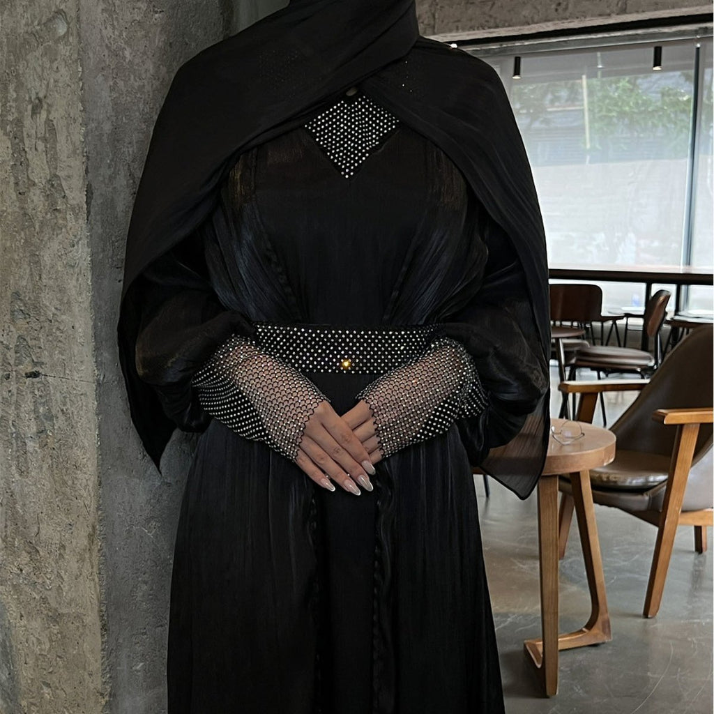 Crystal Mesh Embellished Abaya Set(MOA258)