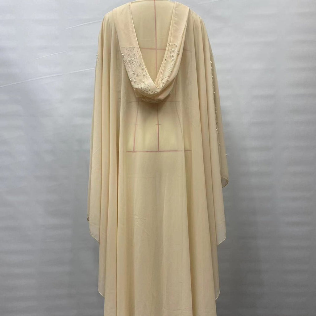 Crystal & Pearl Embellished Hooded Cape Abaya (MA366)