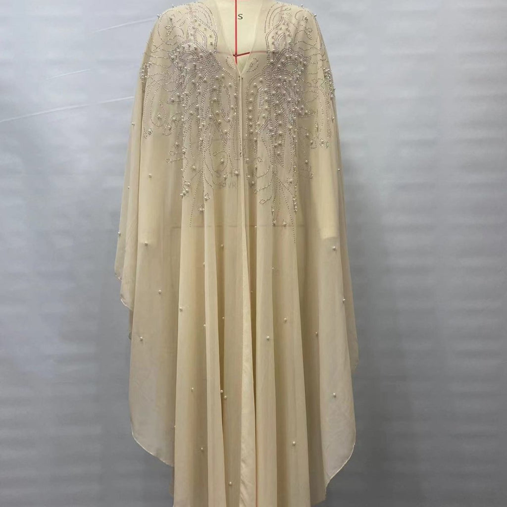 Crystal & Pearl Embellished Hooded Cape Abaya (MA366)