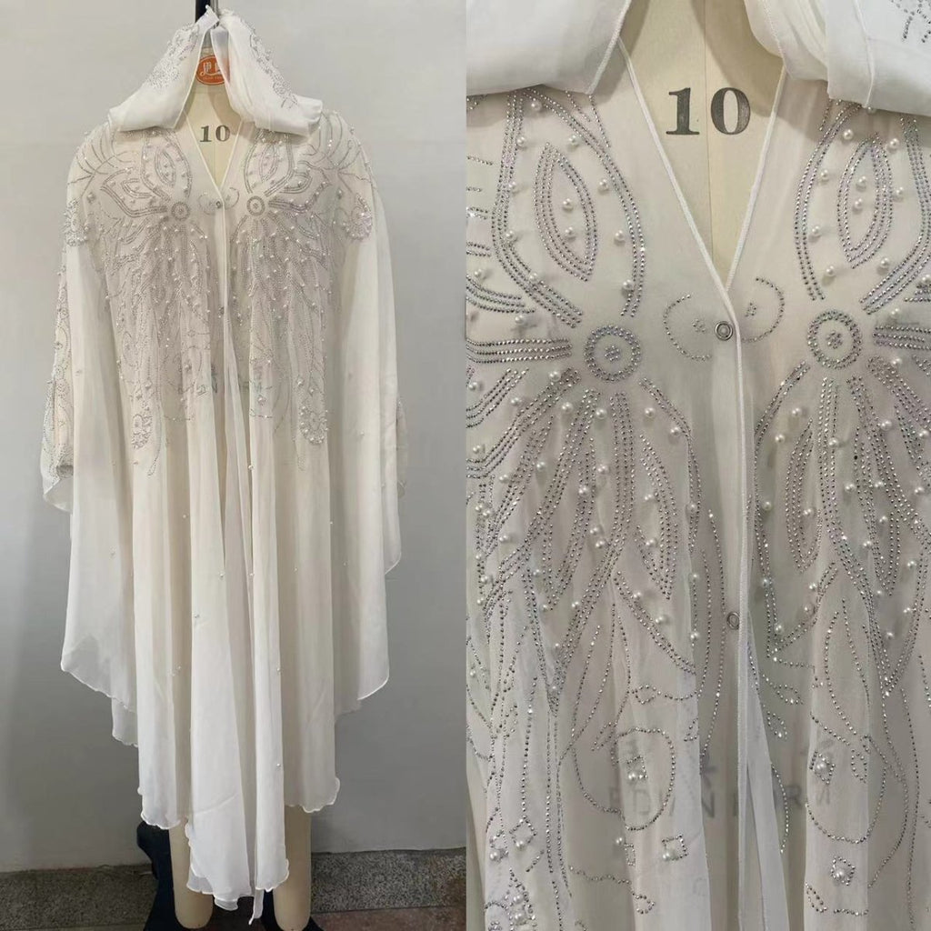 Crystal & Pearl Embellished Hooded Cape Abaya (MA366)