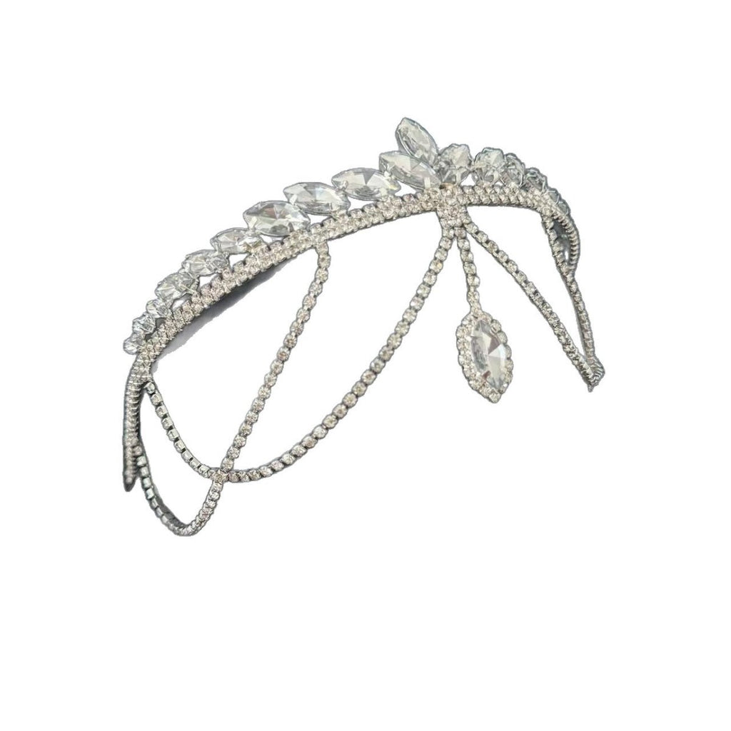 Crystal Tiara Headband with Cascading Forehead Chain (MAC330)