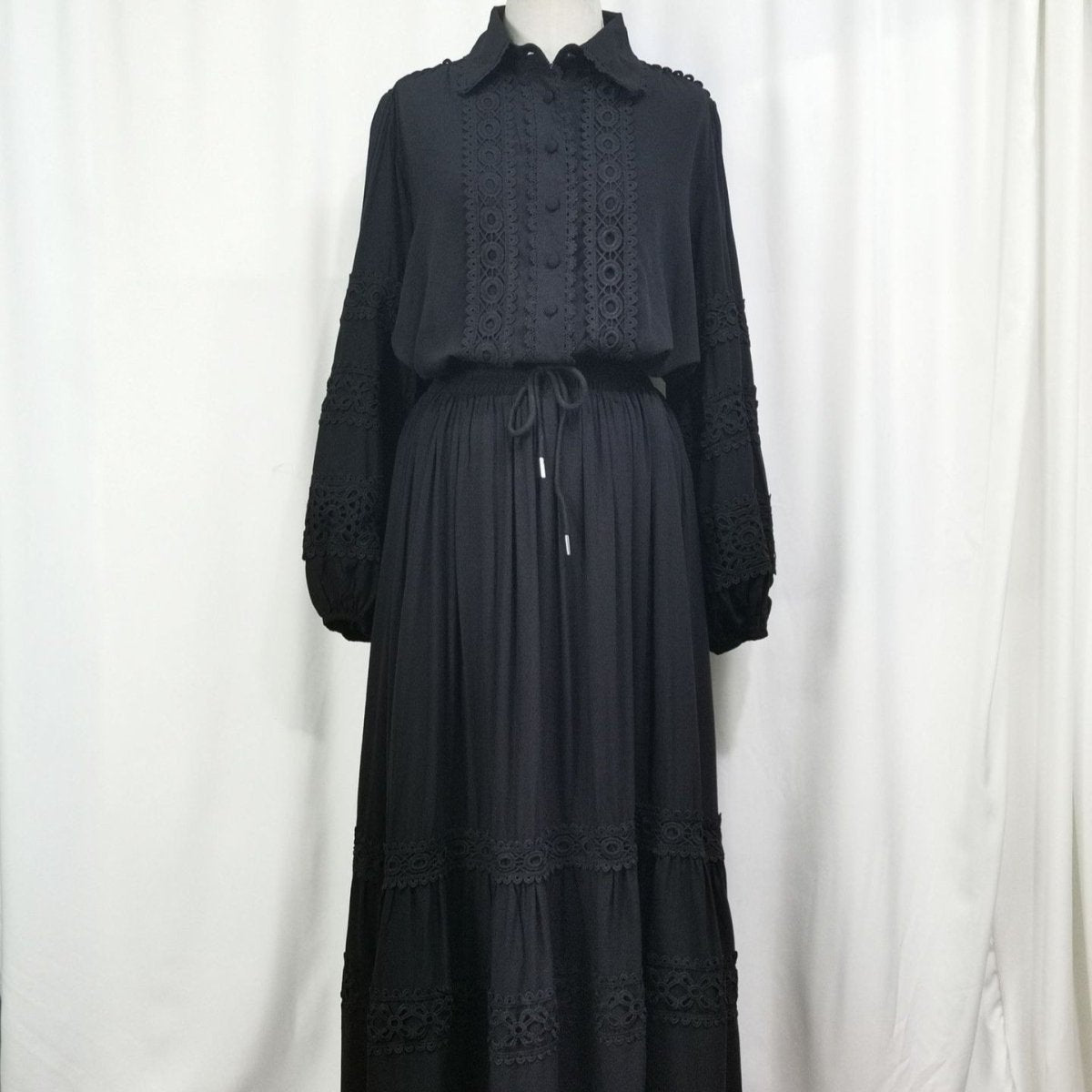 Cutwork Lace Blouse & Tiered Maxi Skirt Set (MS375)
