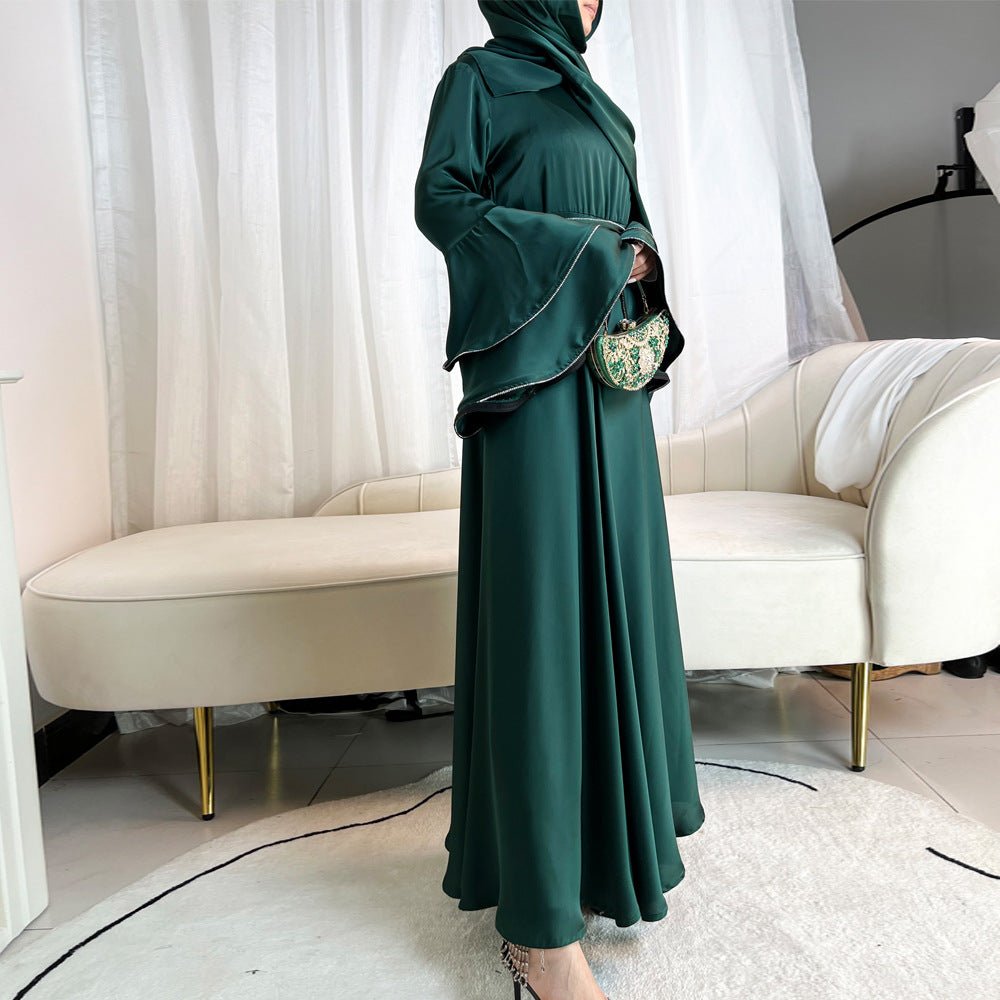 Diamond Modest Bell Sleeve Adjustable Waist Kaftan Dress Abaya with Hijab (MA169)