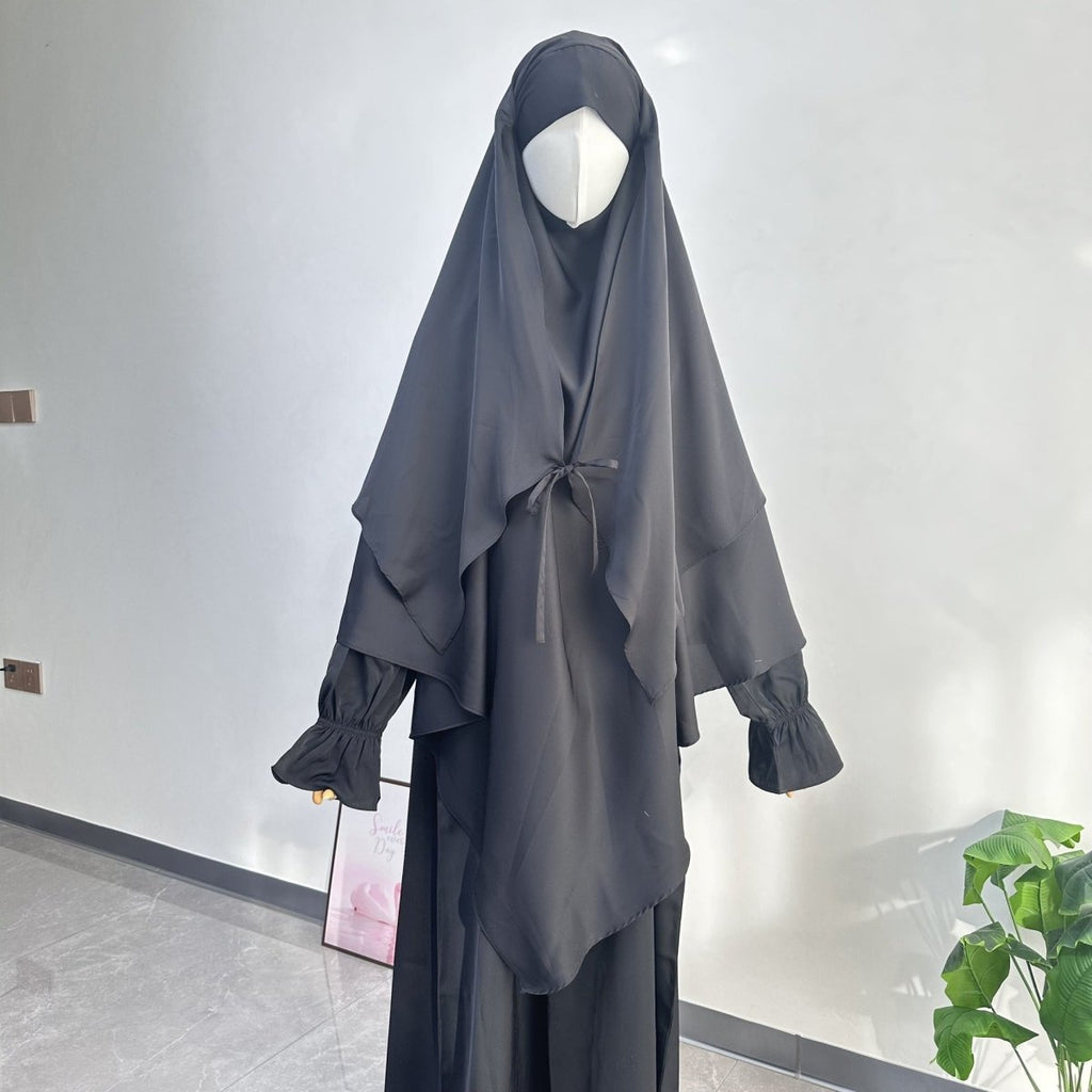 Double Layer Tie-Front Khimar(MK033)