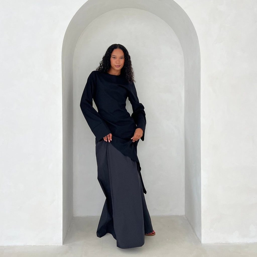 Asymmetric Tunic Top & Maxi Skirt Set | Modest Two-Piece Outfit (MS184)