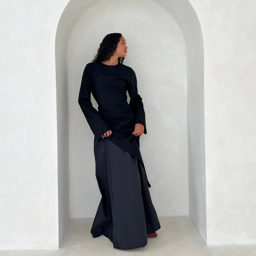 Asymmetric Tunic Top & Maxi Skirt Set | Modest Two-Piece Outfit (MS184)