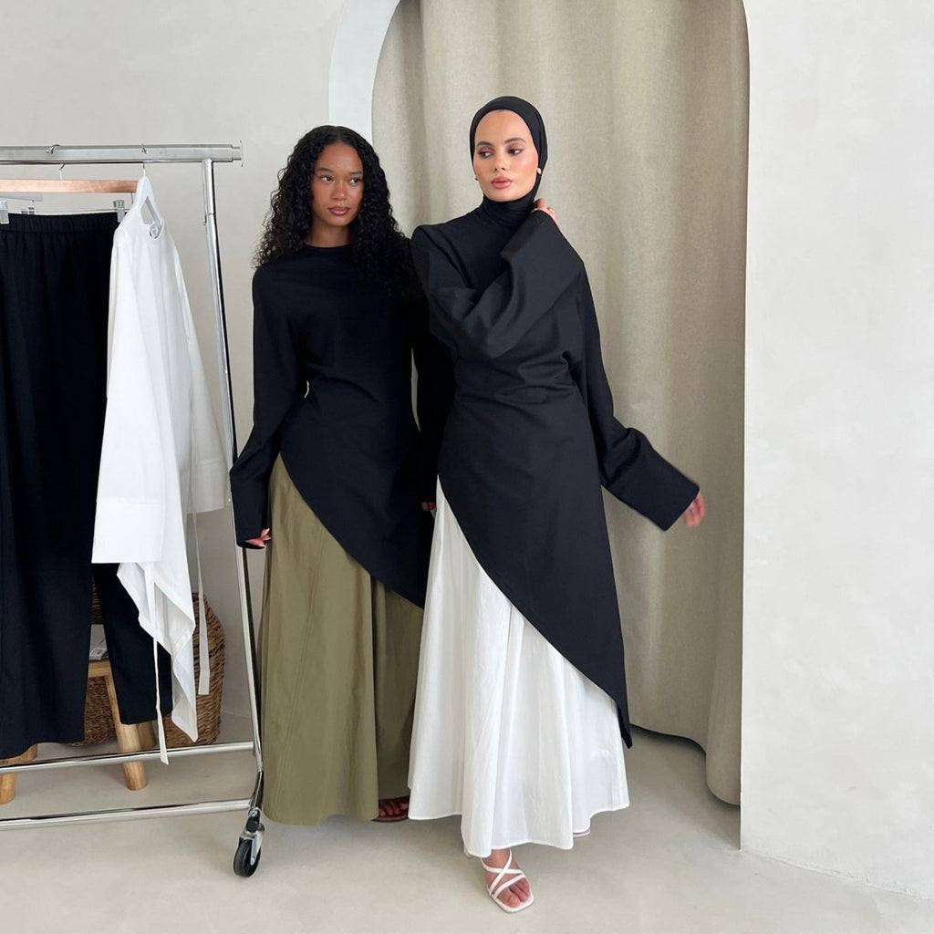 Asymmetric Tunic Top & Maxi Skirt Set | Modest Two-Piece Outfit (MS184)