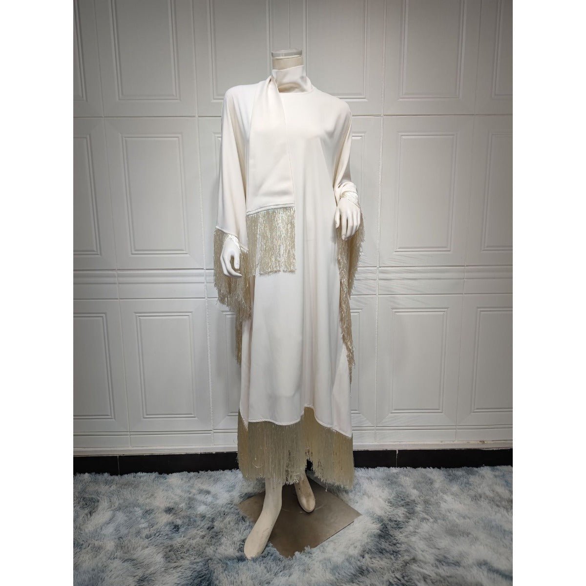 Bat Sleeve Tassel Kaftan | Party Dress with Flowy Fringe Details (MA288)