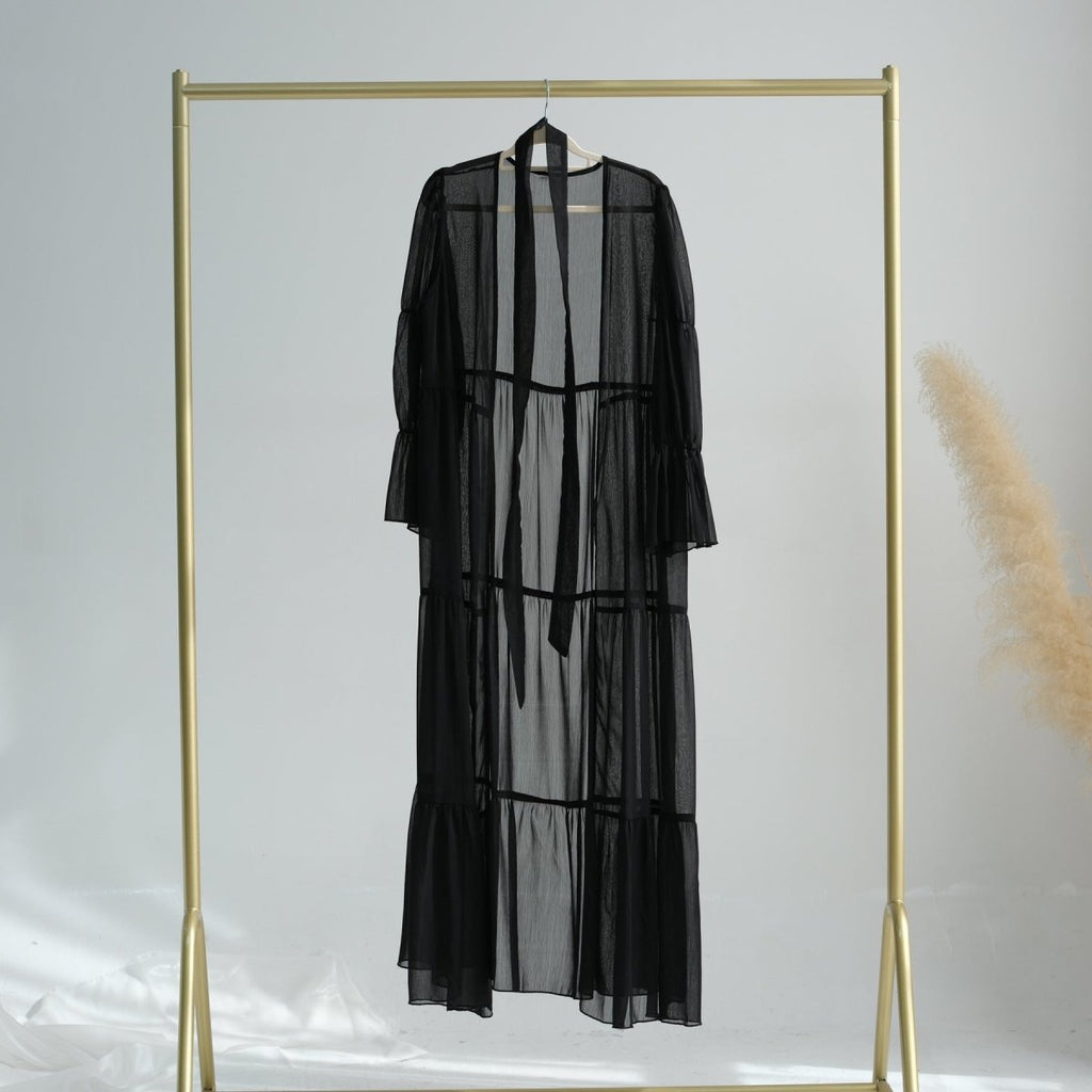 Elegant Chiffon Wrinkle Abaya | Three-Piece Set Modest Muslim Chiffon Abaya (MOA155)