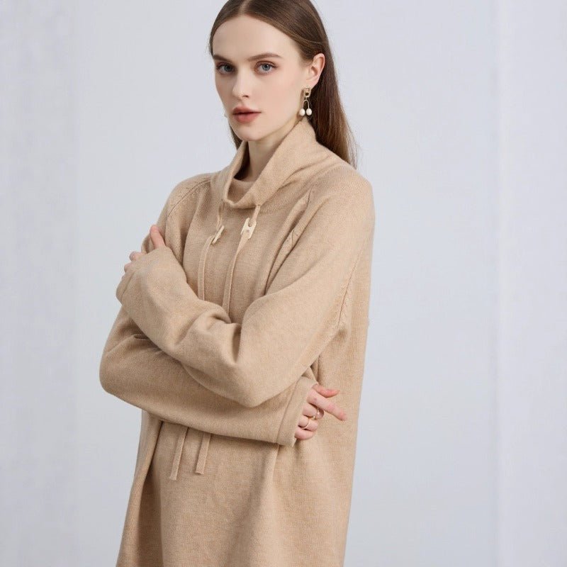 Elegant Half-Turtleneck Knit Sweater with Drawstring | Pullover Style Versatile Top(MS120)