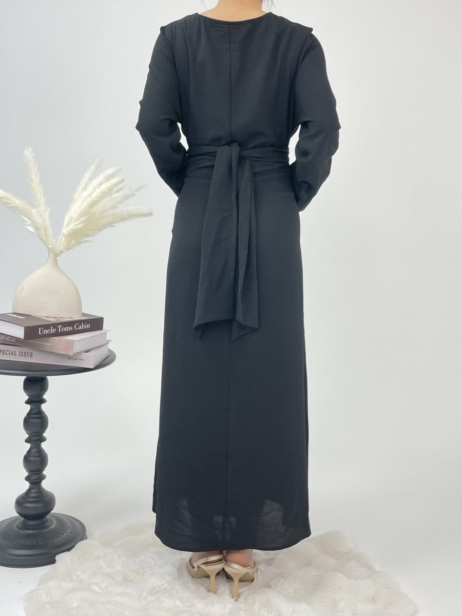 Elegant Lace-Up Ice Crape Abaya Evening Gown(MA160)