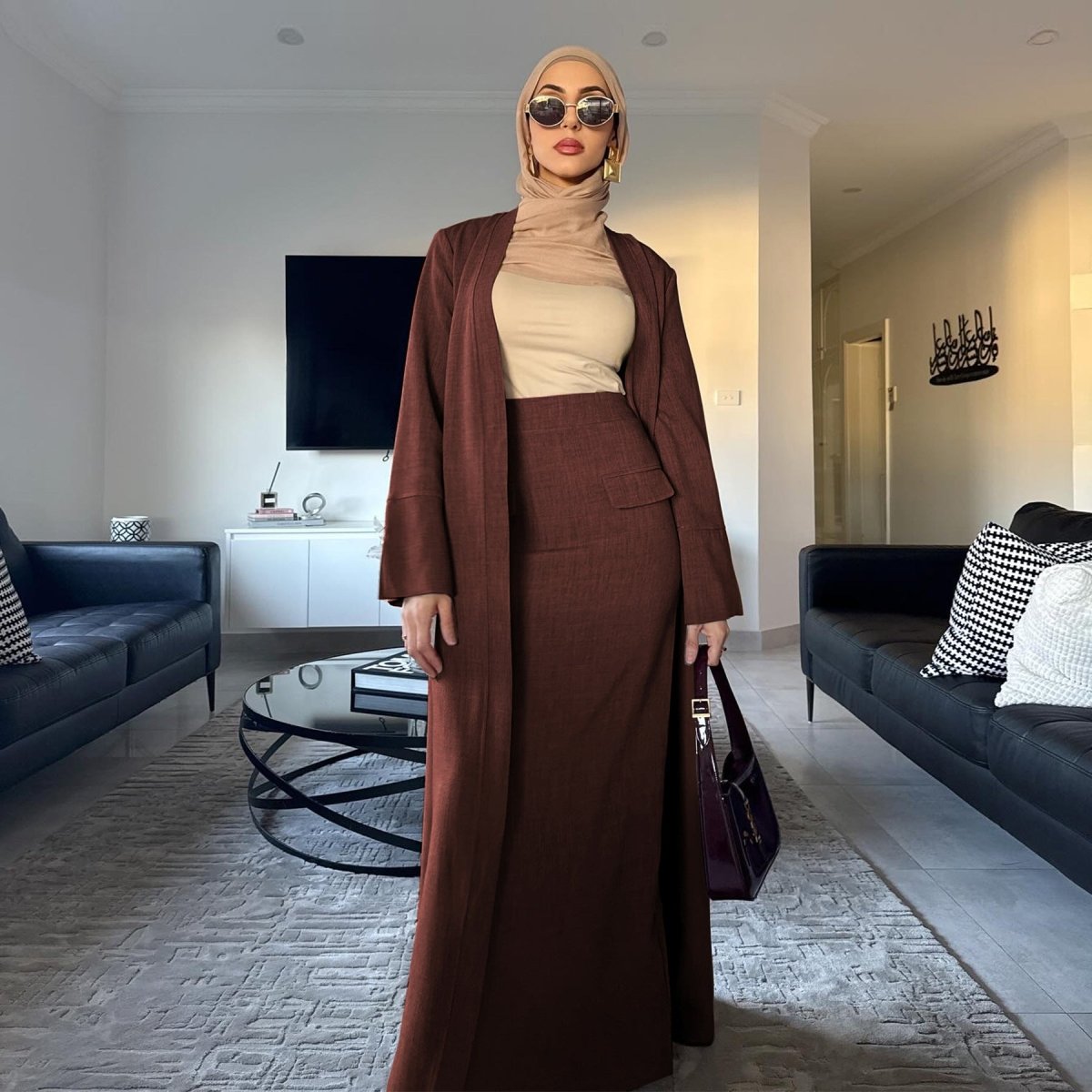 Elegant Long Cardigan & Maxi Skirt Set(MS175)