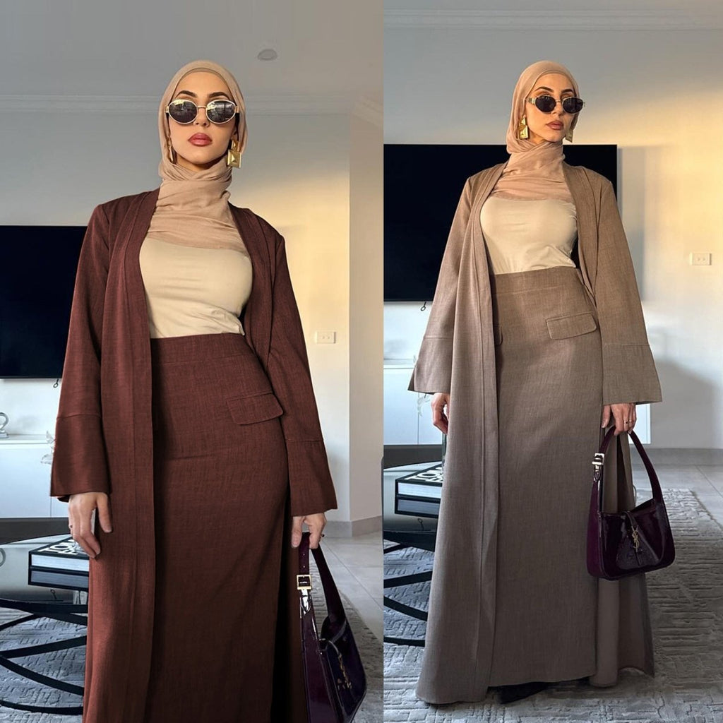 Elegant Long Cardigan & Maxi Skirt Set(MS175)