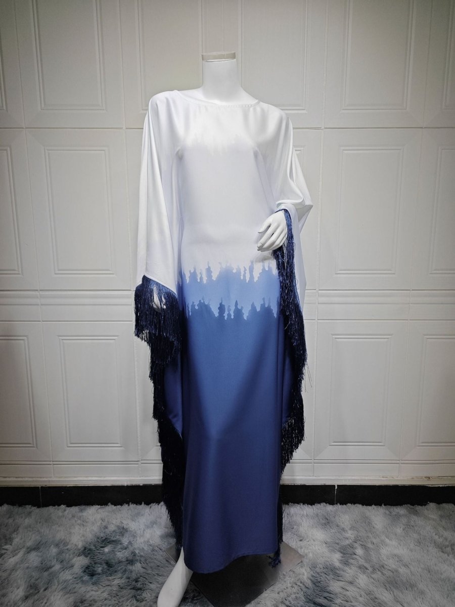 Elegant Ombre Gradient Abaya | Gradient Print Fringed Robe Dress Abaya (MA179)