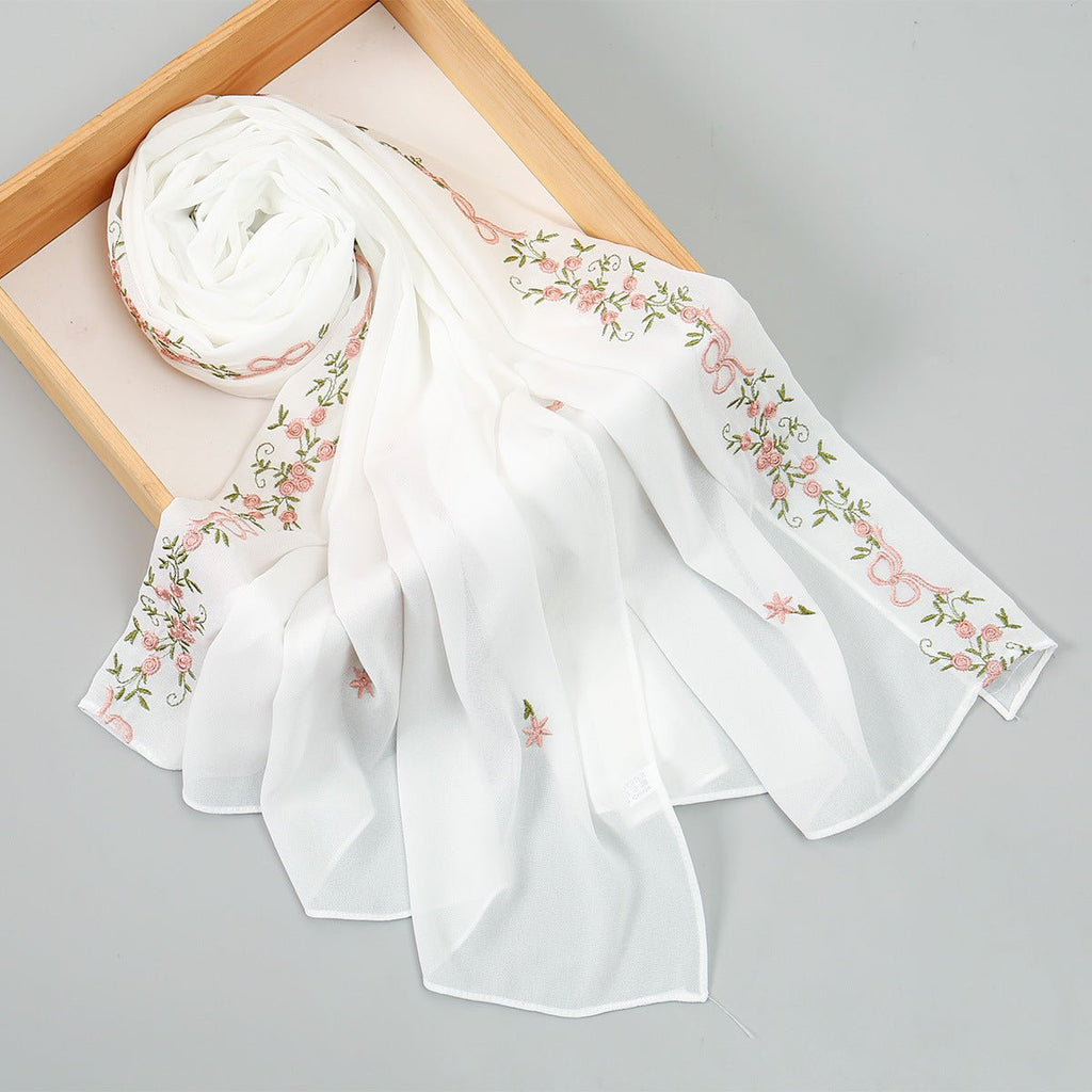 Embroidered Chiffon Hijab Scarf | Chiffon Hijab With Embroidery (MH220)