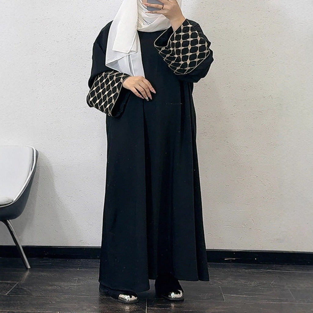 Embroidered Pattern Abaya Robe Dress - Modest Muslim Long Sleeve Maxi with Detachable Belt(MA272)