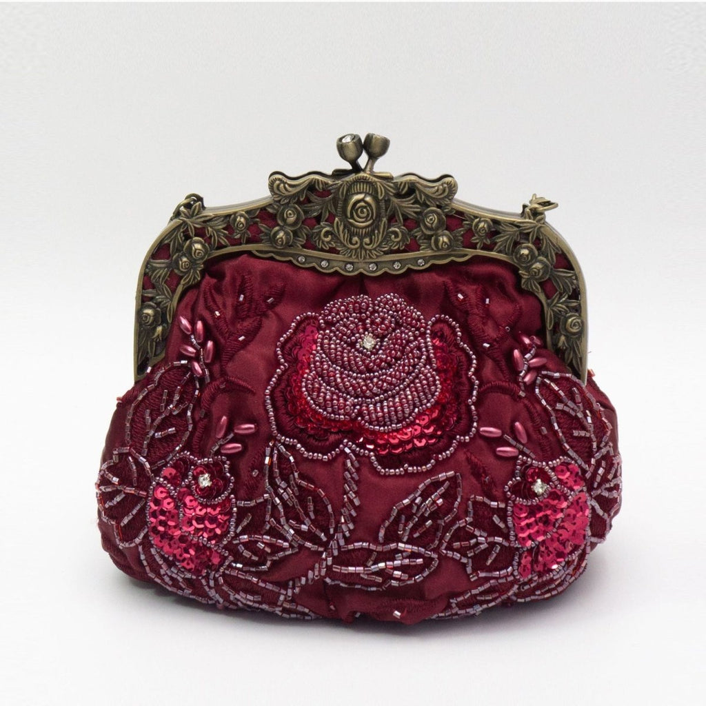 Embroidered Rose with Sequins Beads Evening Clutch Bag (MAC291)
