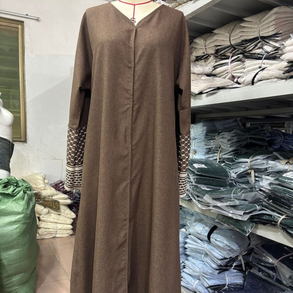 Embroidered Sleeve Abaya | Textured Open-Front Cardigan with Bell Sleeves (MOA263)