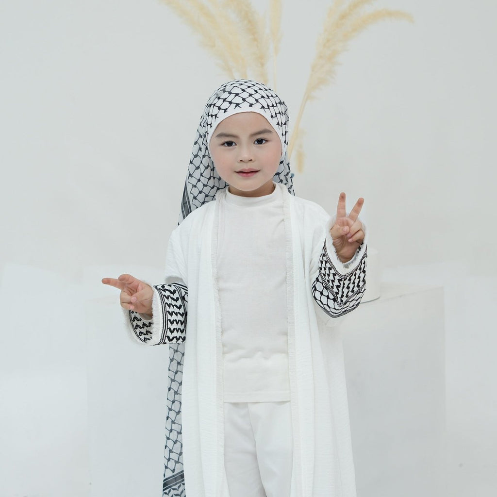 Embroidery Tassels Keffiyeh Children's Abaya (MKG014)
