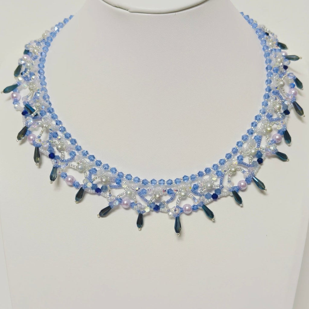 Handmade Woven Beaded Necklace | Glass Beads & Shell Pearls Choker | Intricate Seed Bead Art Necklace (MAC343)