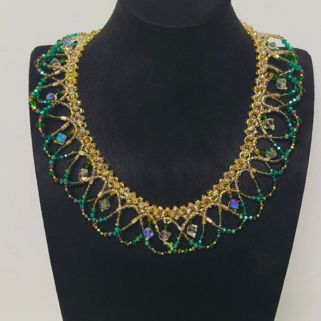Handmade Woven Beaded Necklace | Glass Beads & Shell Pearls Choker | Intricate Seed Bead Art Necklace (MAC343)
