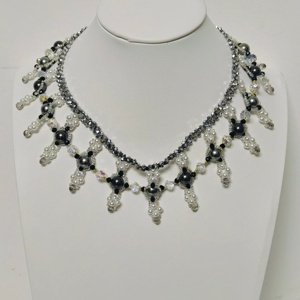 Handmade Woven Beaded Necklace | Glass Beads & Shell Pearls Choker | Intricate Seed Bead Art Necklace (MAC343)
