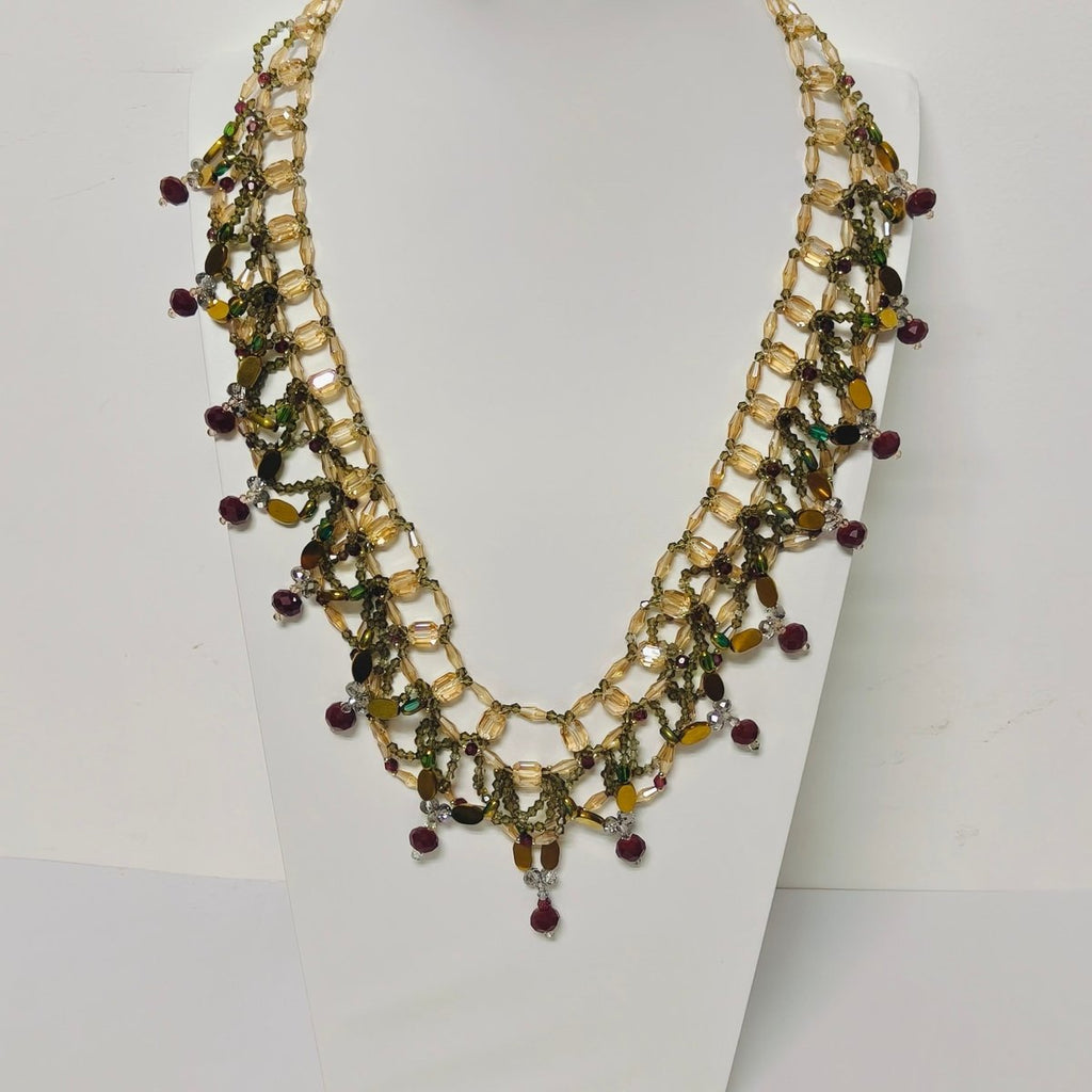 Handmade Woven Beaded Necklace | Glass Beads & Shell Pearls Choker | Intricate Seed Bead Art Necklace (MAC343)