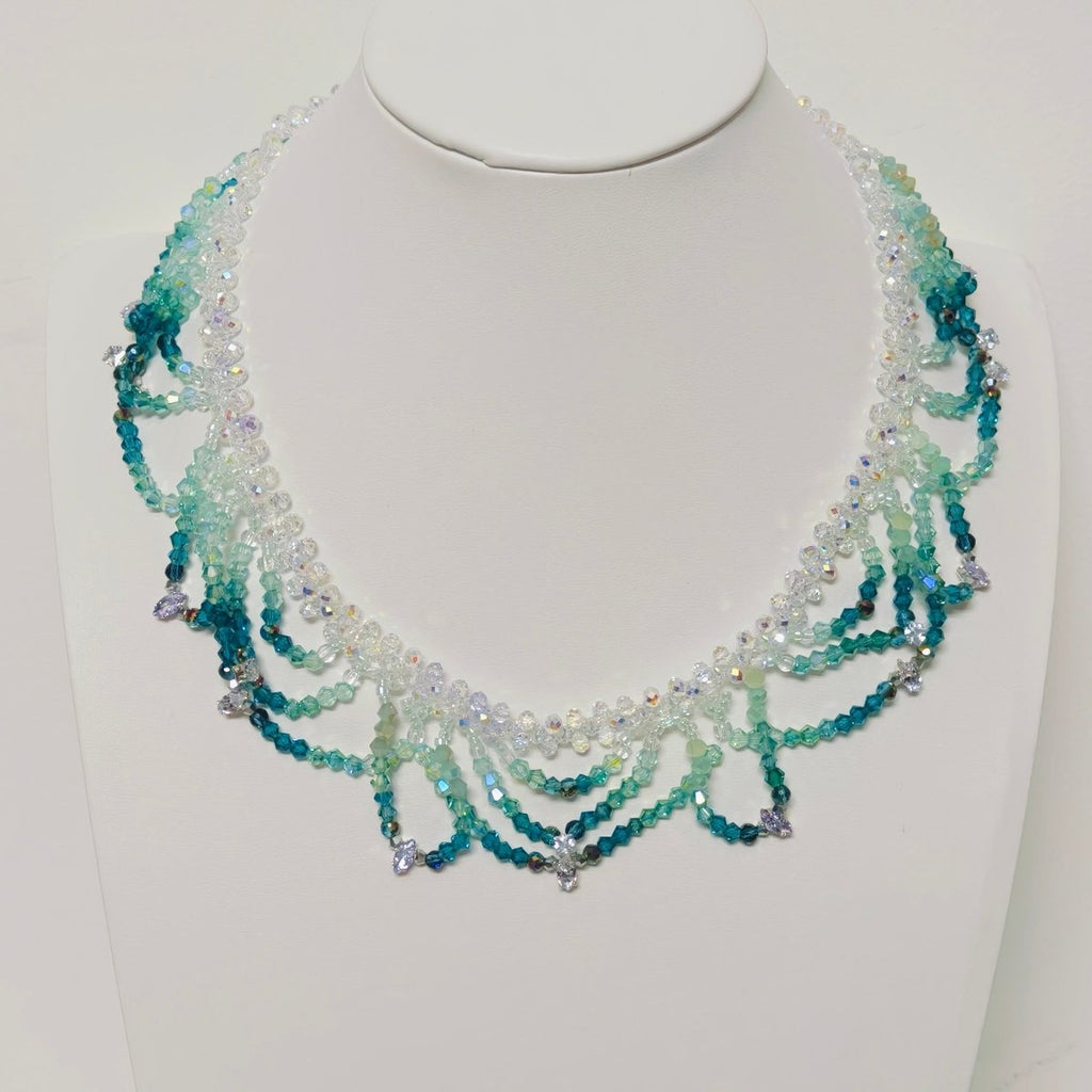 Handmade Woven Beaded Necklace | Glass Beads & Shell Pearls Choker | Intricate Seed Bead Art Necklace (MAC343)