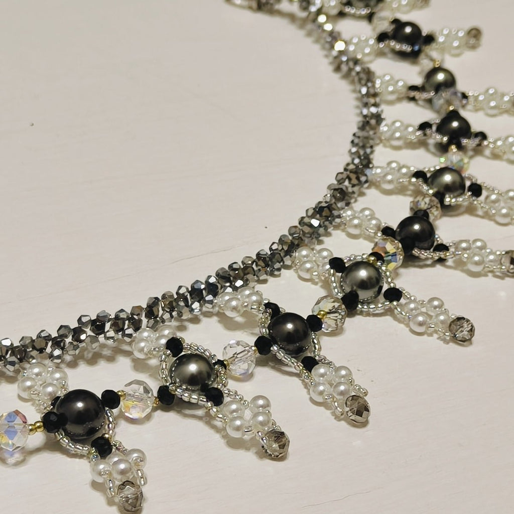 Handmade Woven Beaded Necklace | Glass Beads & Shell Pearls Choker | Intricate Seed Bead Art Necklace (MAC343)