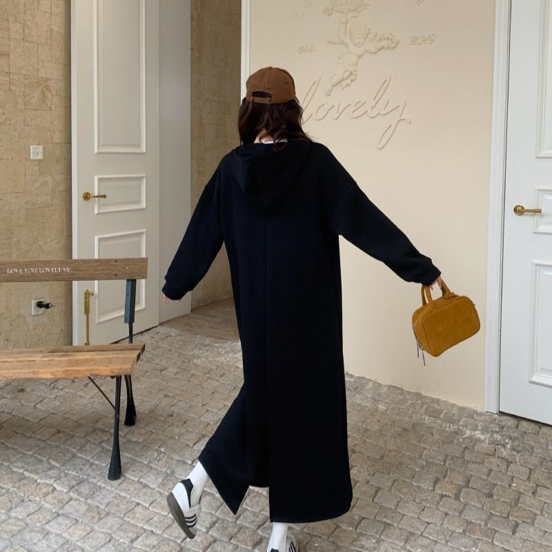 Fleece-Lined Hooded Maxi Sweatshirt Dress | Thick Winter Loungewear Dress(MS181)