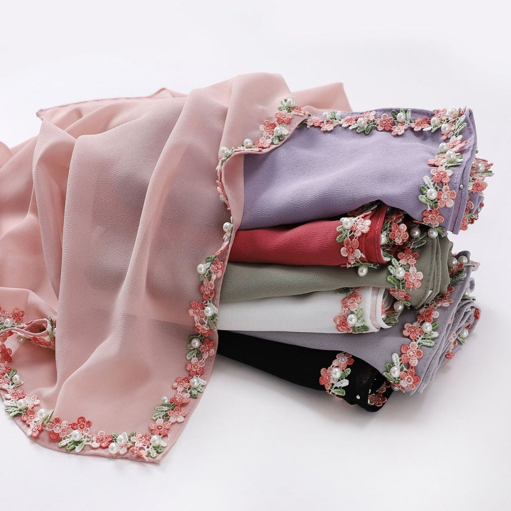 Floral Embellished Chiffon Hijab Scarf (MH221)