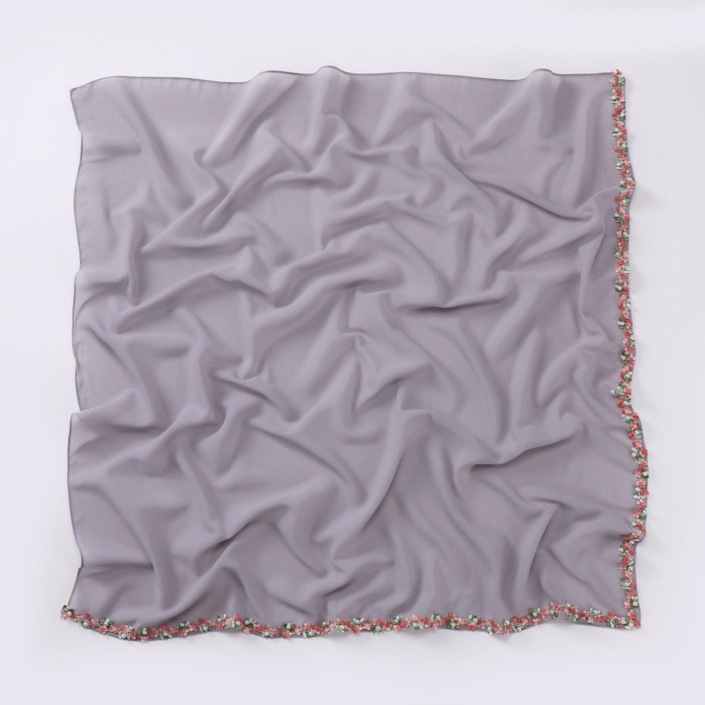 Floral Embellished Chiffon Hijab Scarf (MH221)