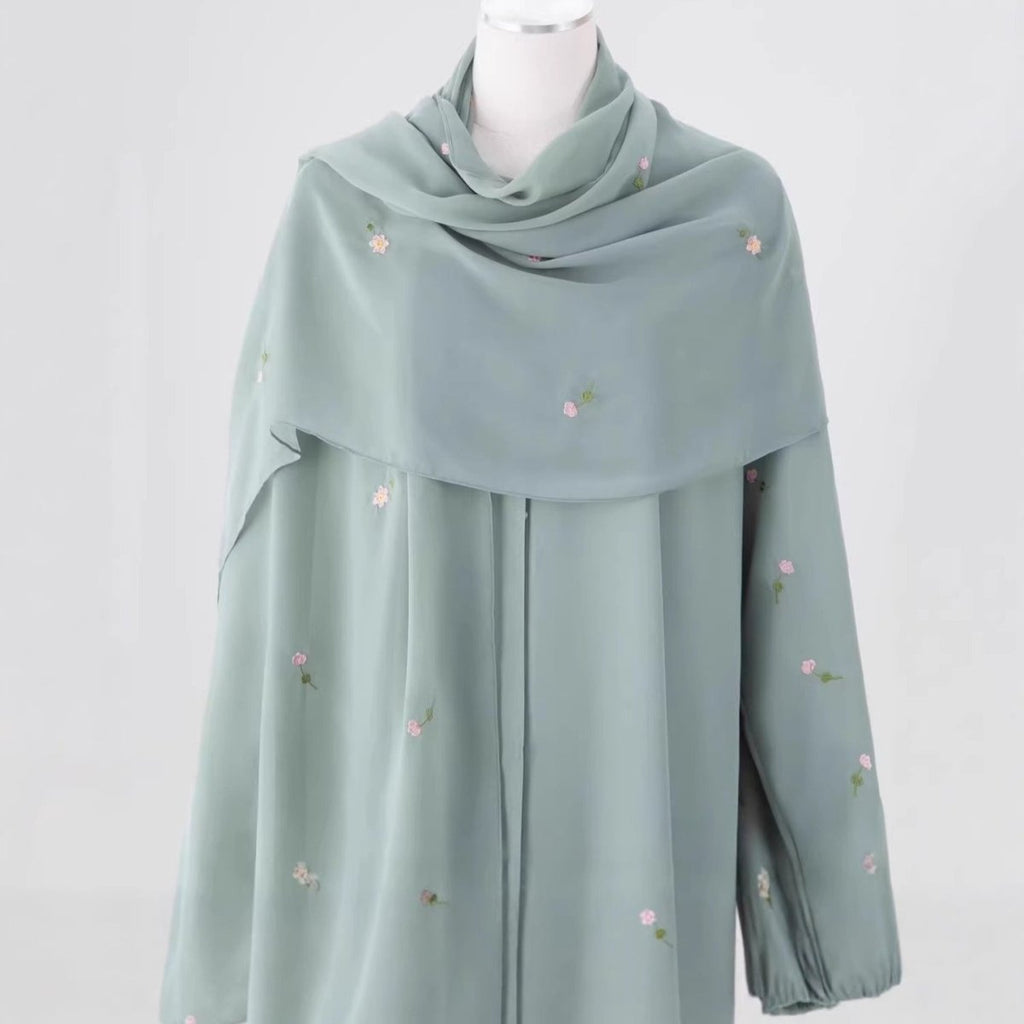 Floral Embroidered Abaya & Hijab Set(MOA248)