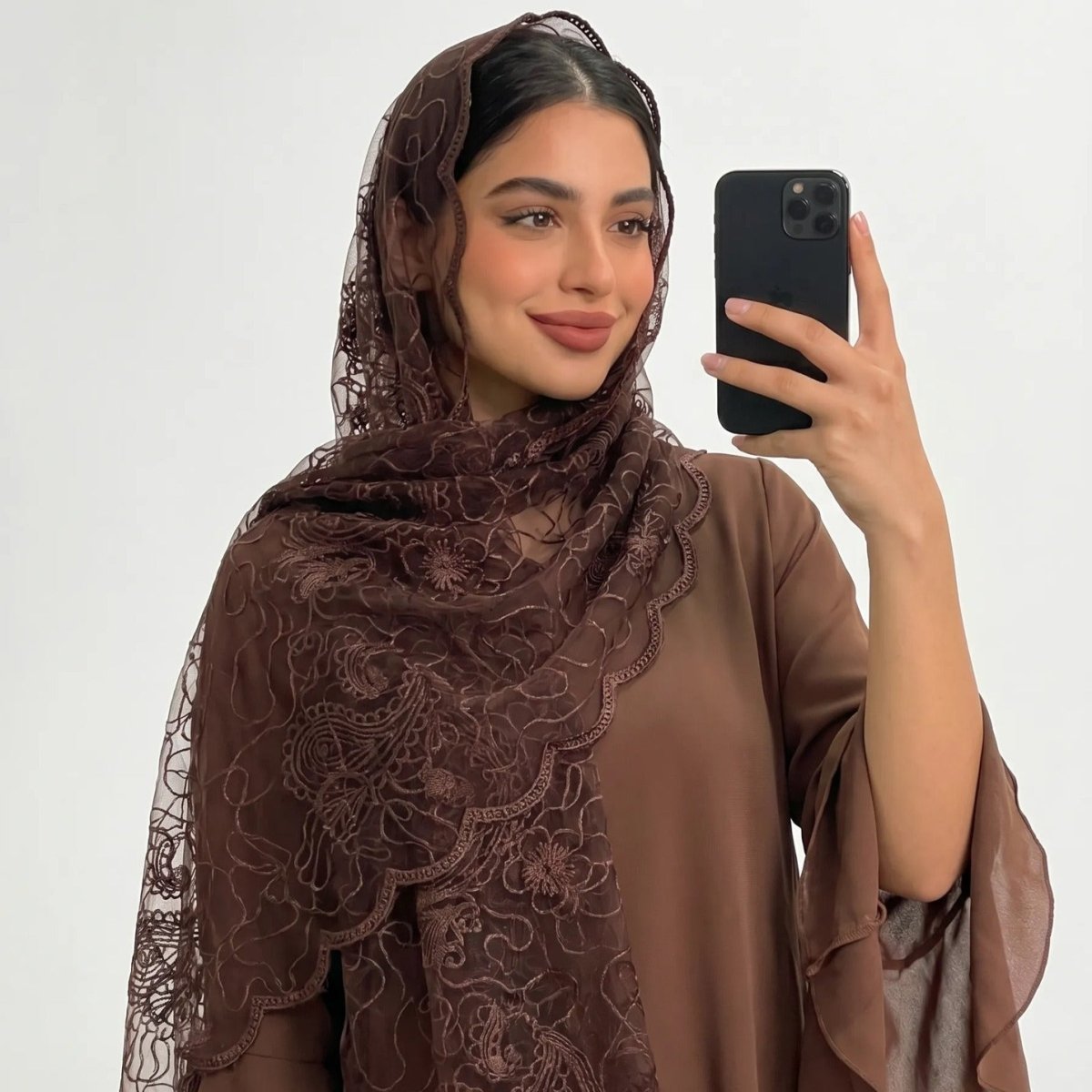 Floral Lace Embroidered Mesh Hijab(MH235)