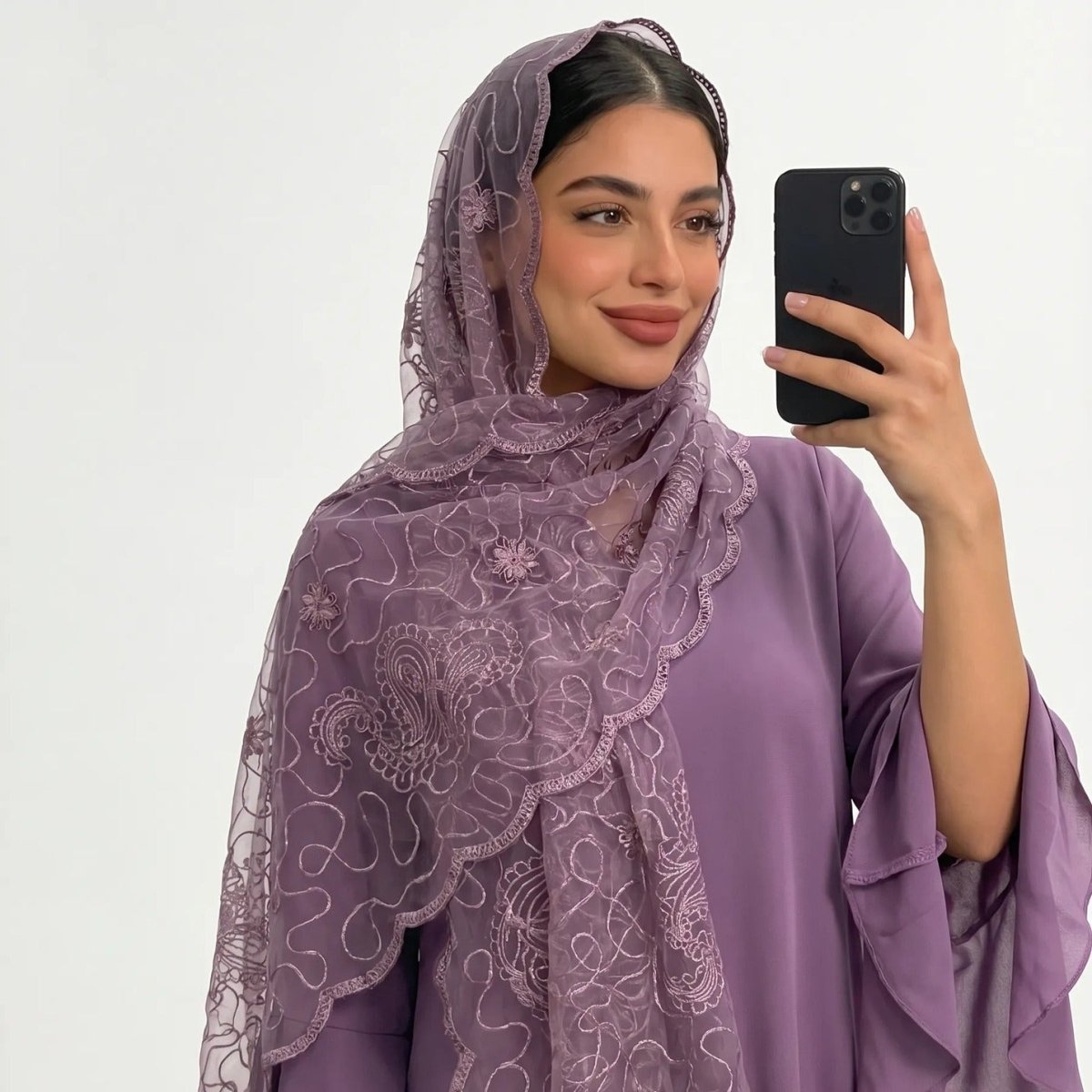 Floral Lace Embroidered Mesh Hijab(MH235)