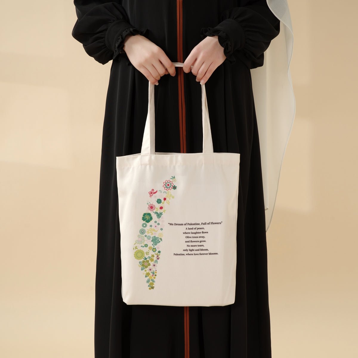 Floral Palestine Tote Bag – Love Forever Blooms (MAC236) | Free Gift