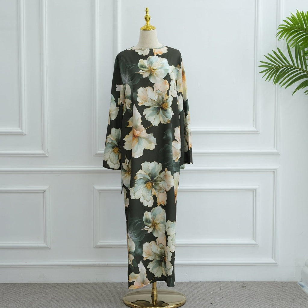 Floral Print Abaya with Bell Sleeves(MA332)