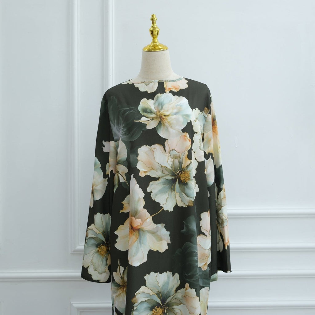 Floral Print Abaya with Bell Sleeves(MA332)