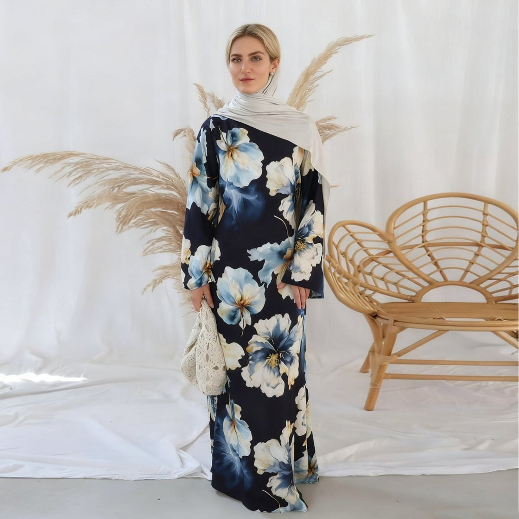 Floral Print Abaya with Bell Sleeves(MA332)