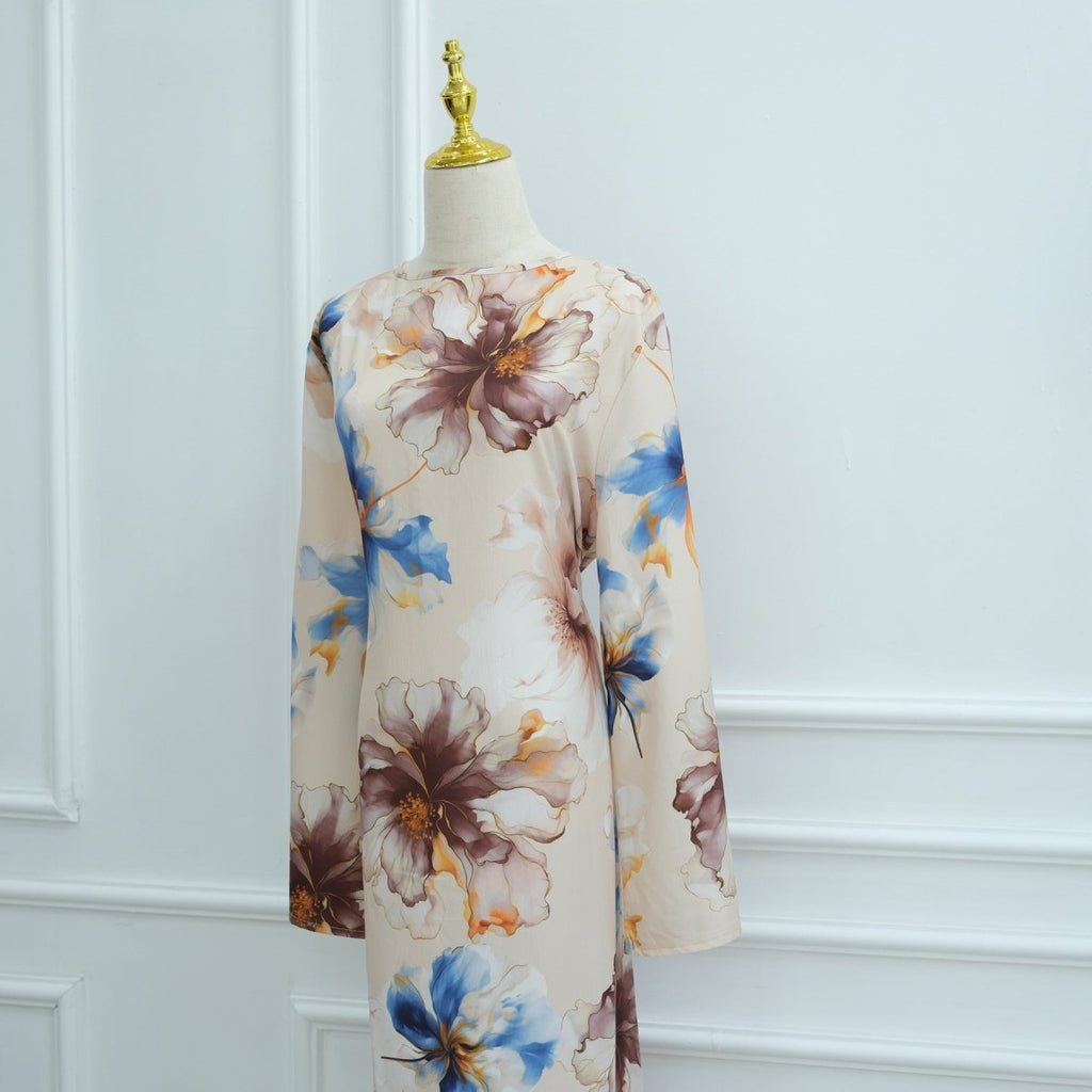 Floral Print Abaya with Bell Sleeves(MA332)
