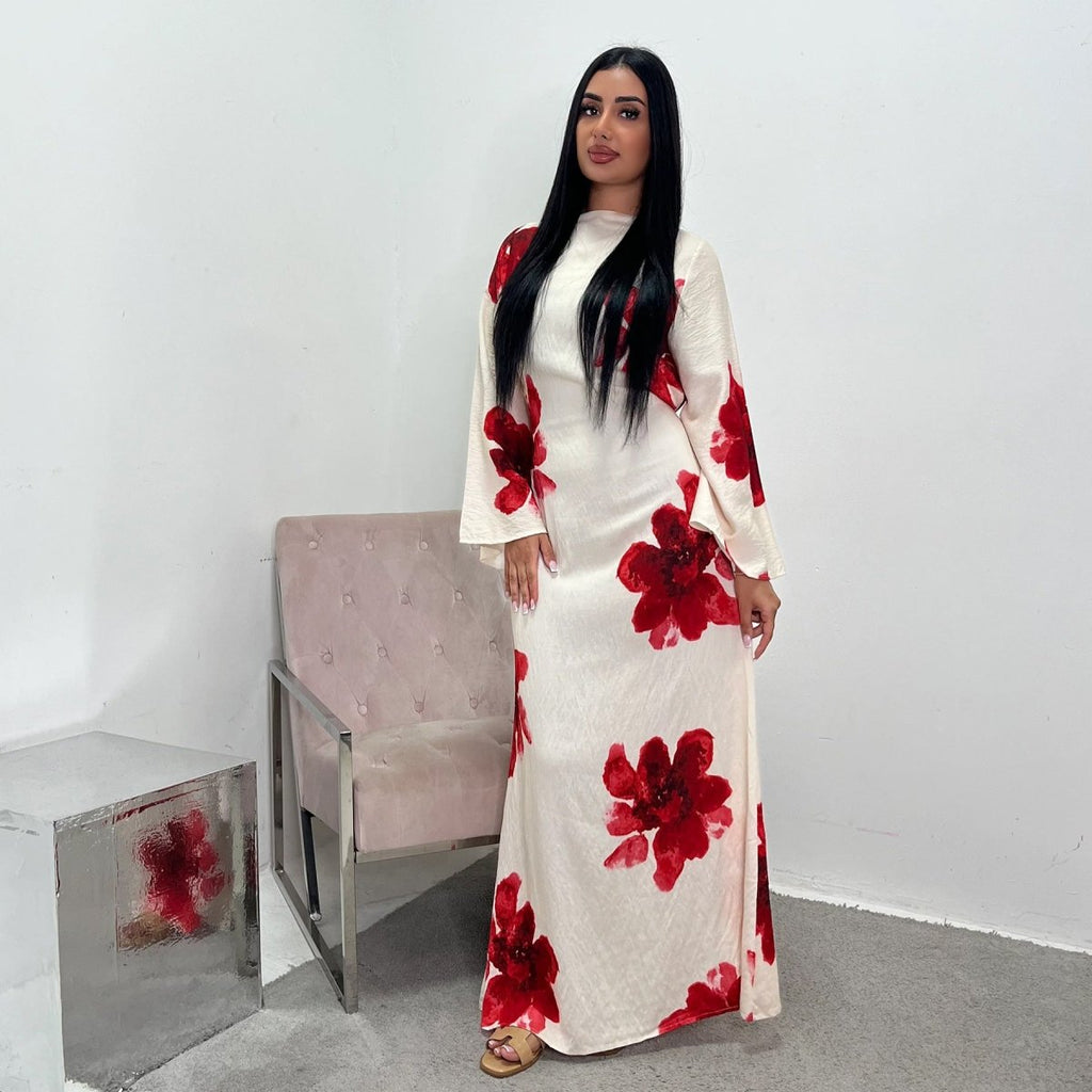 Floral Print Bell Sleeve Maxi Dress Abaya (MA214)