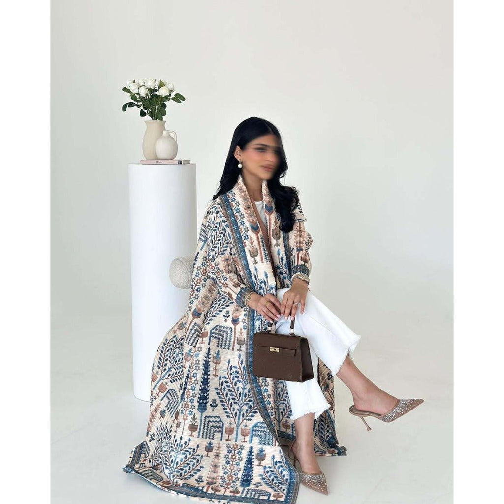 Floral Print Muslim Trench Coat - Modest Commuter Jacket Cape Robe(MOA212)