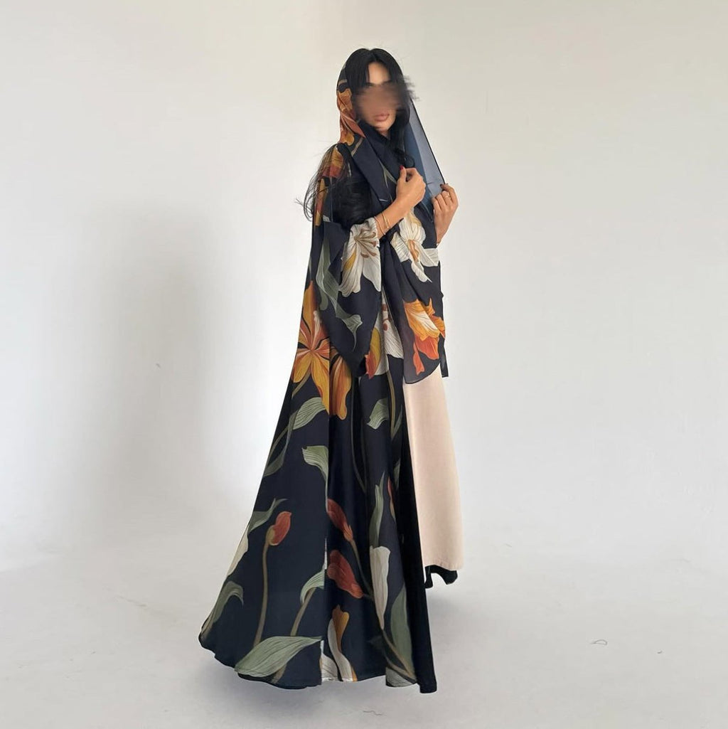 Floral Print Open Abaya with Matching Hijab (MOA287)