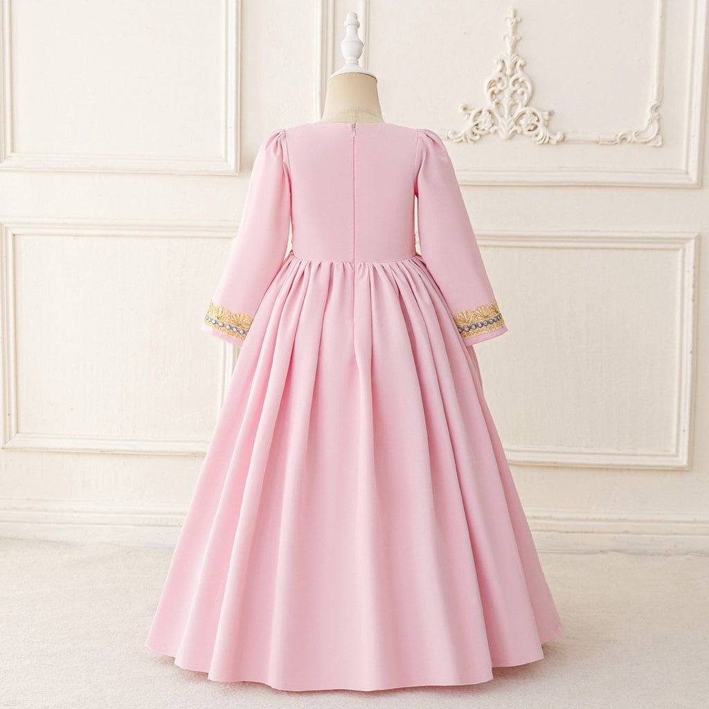 Girls Embroidered Kaftan Dress with Jeweled Belt(MKG021)