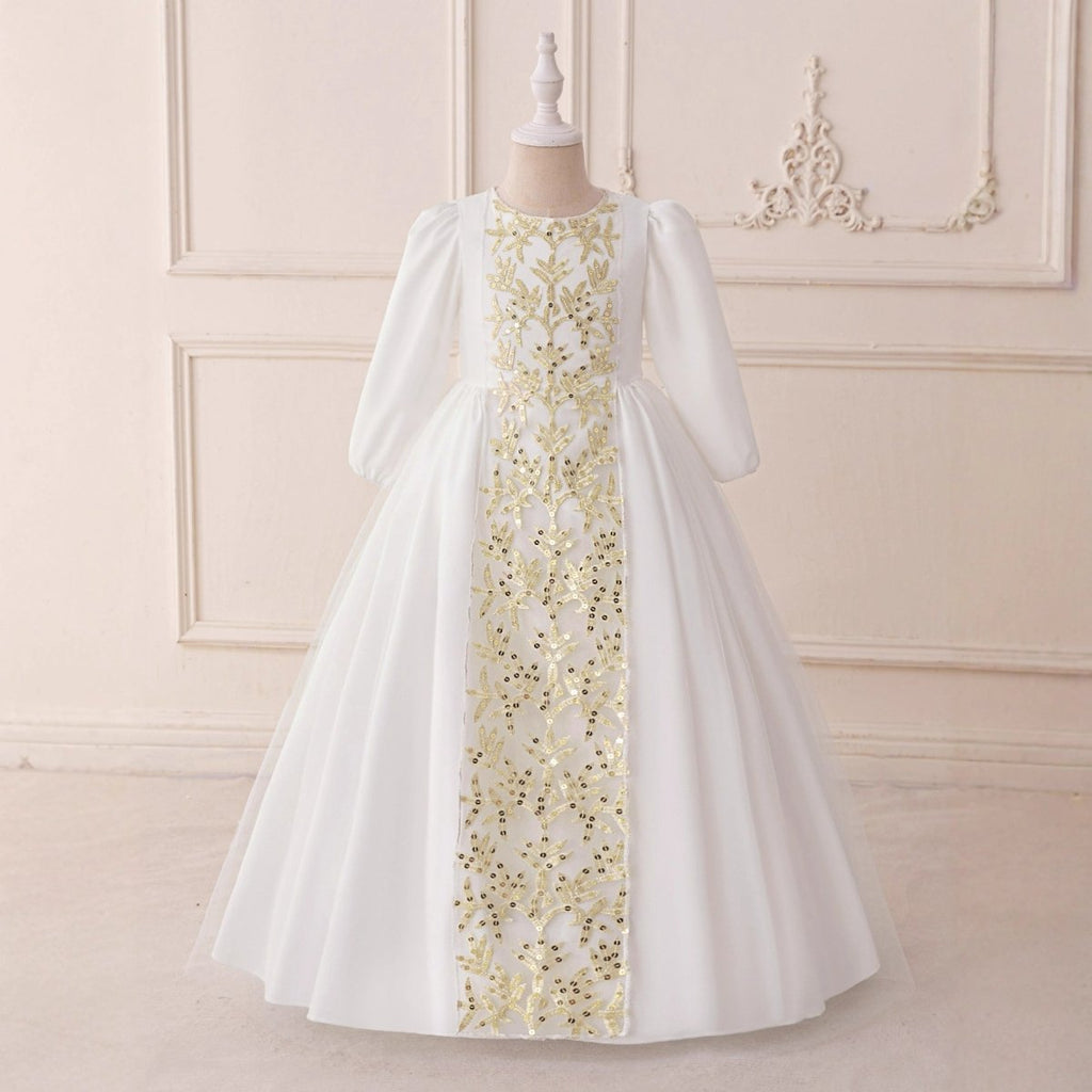 Girls Embroidered Princess Dress with Tulle Overlay(MKG022)