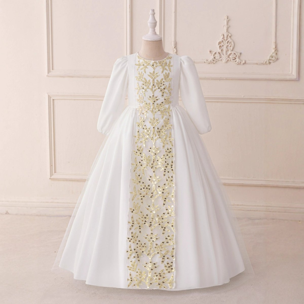 Girls Embroidered Princess Dress with Tulle Overlay(MKG022)