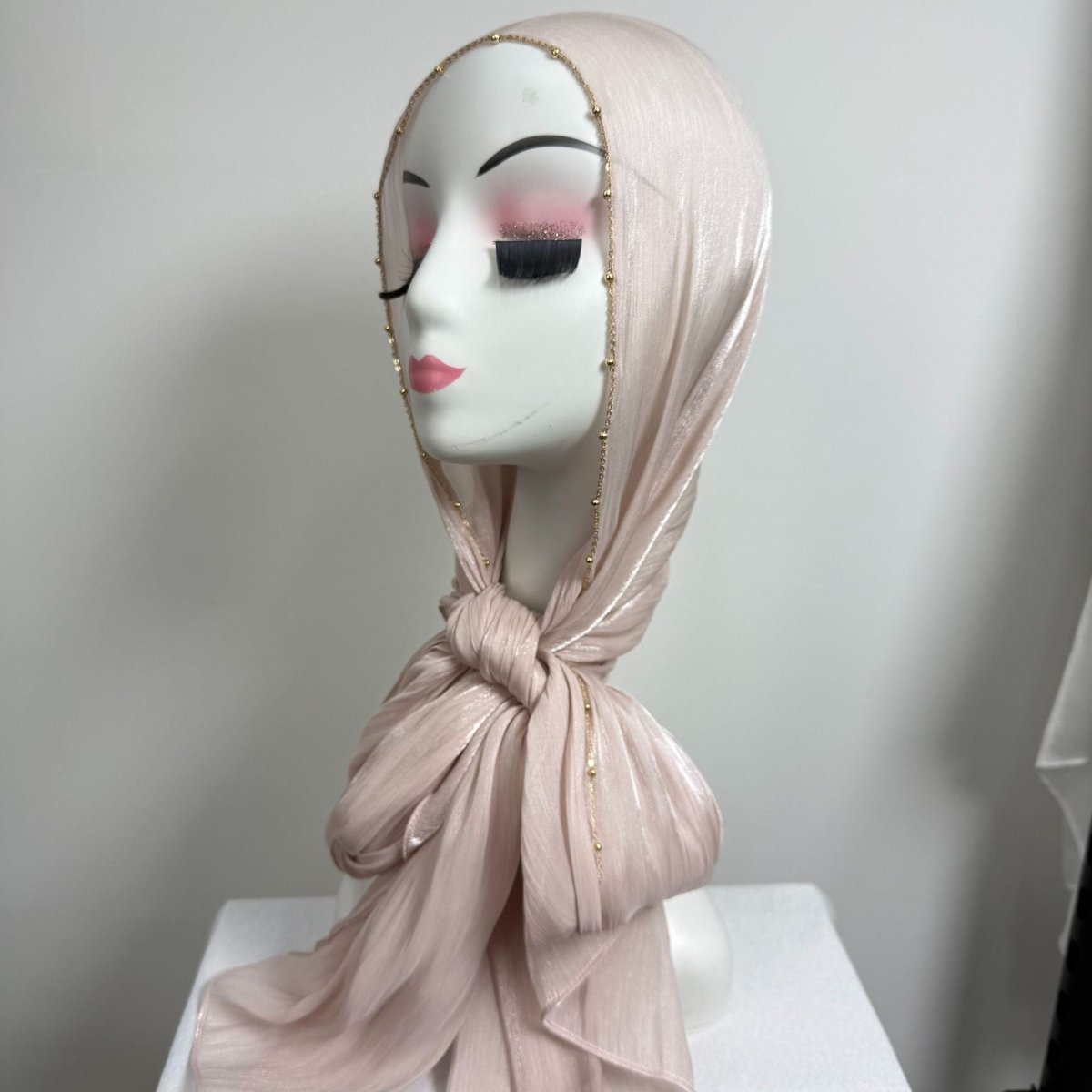 Gold Chain Beaded Edge Crinkle Satin Hijab(MH238)